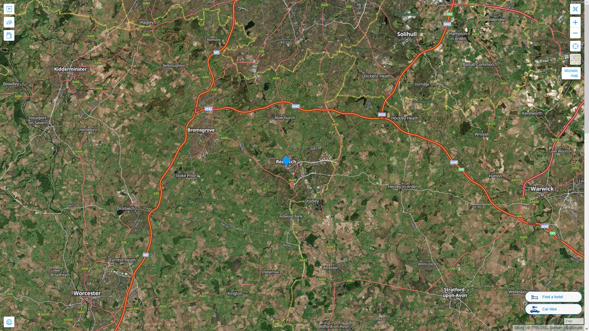 Redditch Highway and Road Map with Satellite View